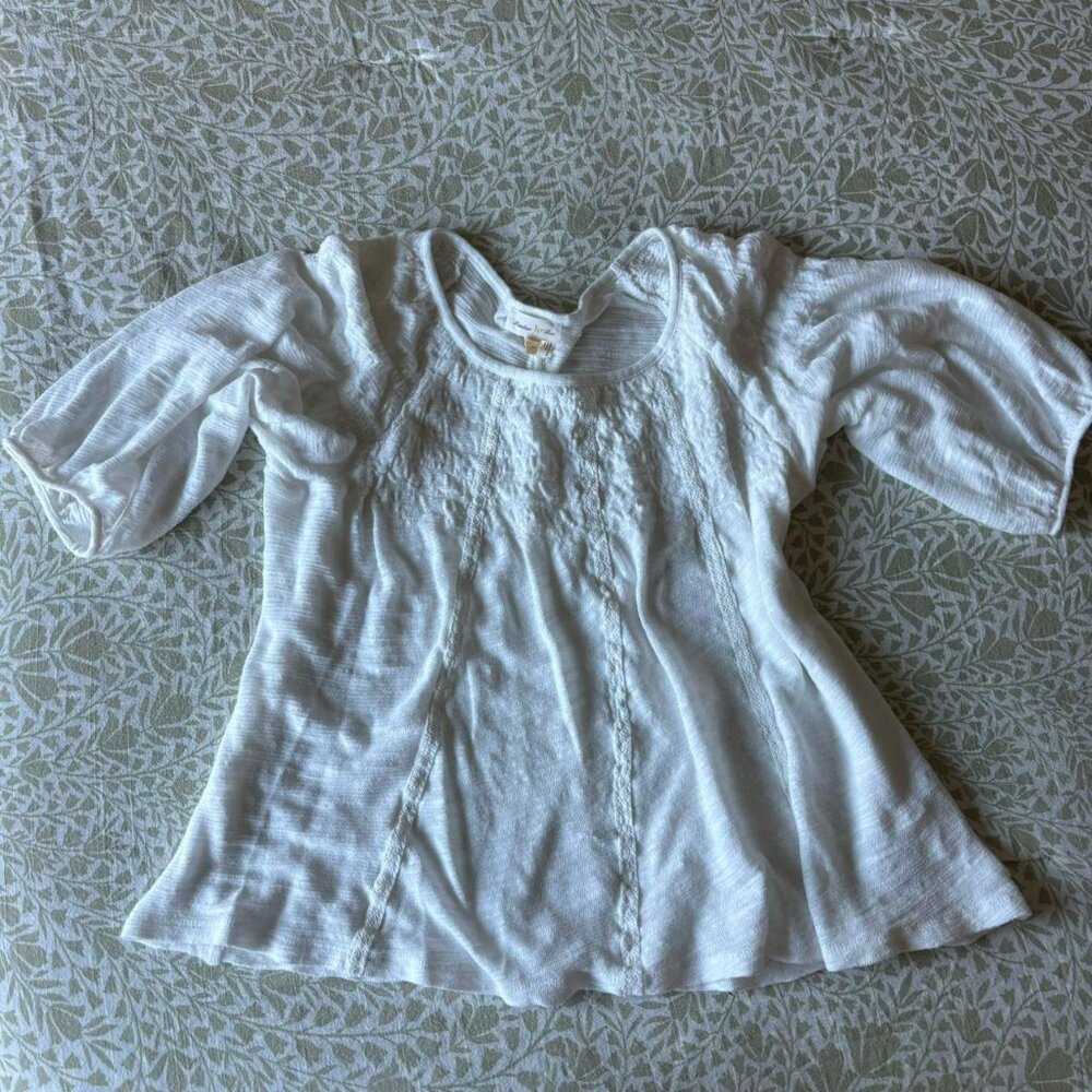 Anthropologie Meadow Rue Womens ExtraSmall Blouse Top Embroidered in White